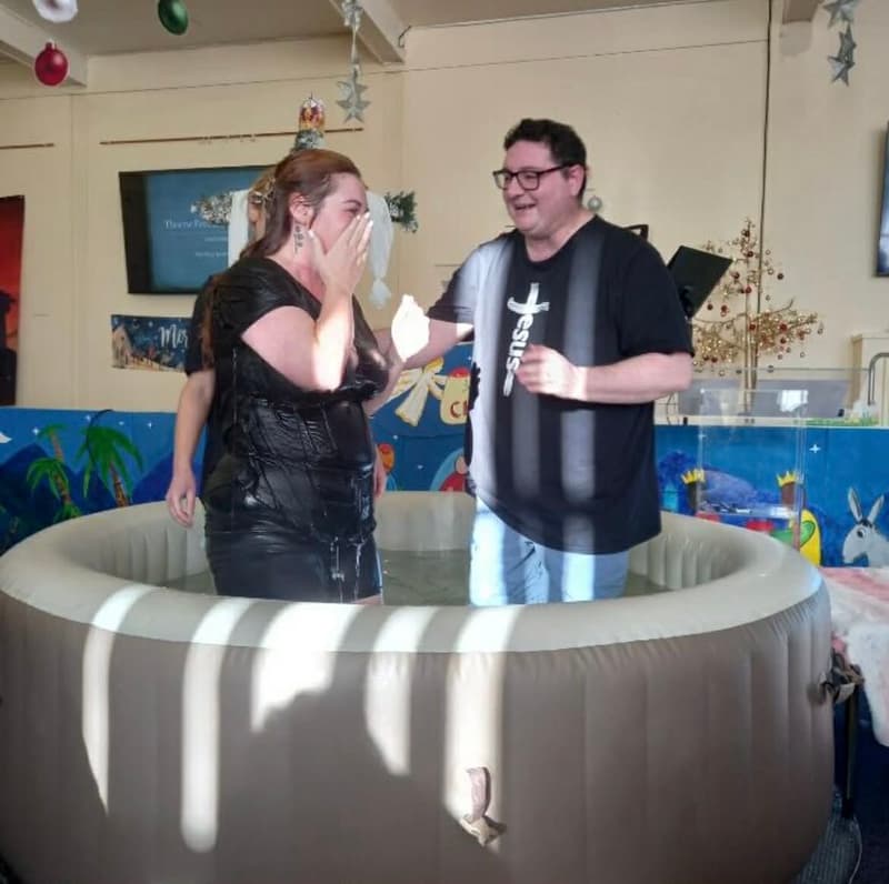 A baptism service at the church