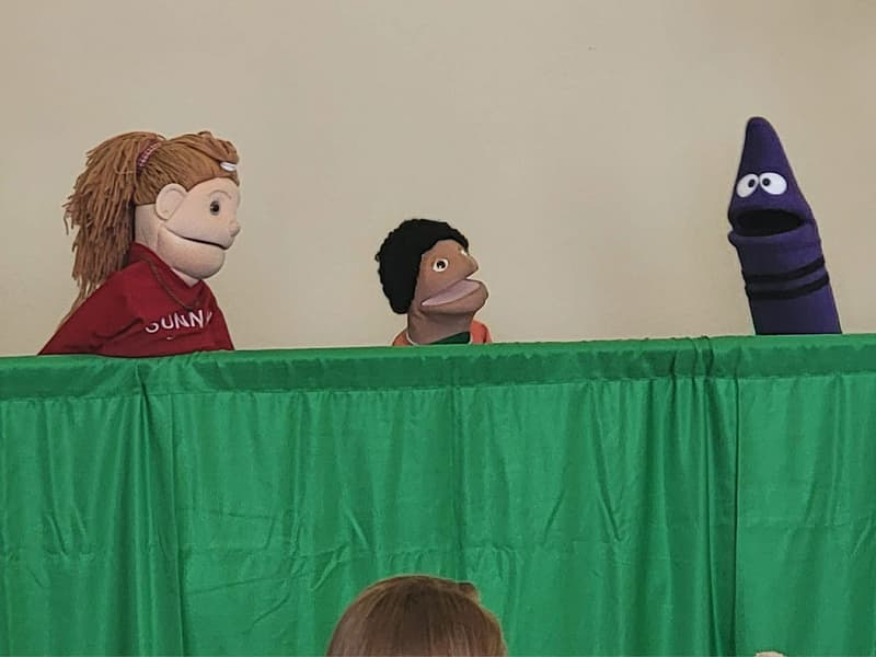 Puppet characters used in a children's church presentation